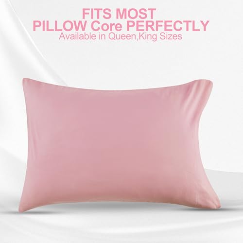 Image of DONAMA Pillowcase Fit All Types of Pillow, 1pc Moisture Wicking and Cooling Fabric Pillow Cover with Envelope Closure - King Size 35.43 inch x 19.69 inch (Pink)