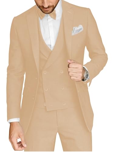 Mens Double Breasted Suit for Men 3 Piece Slim Fit Suits Set Jacket Vest Pants for Party Wedding Business