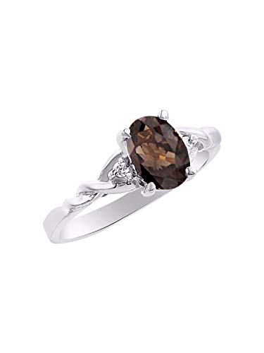 Image of Rylos Sterling Silver Classic Birthstone Ring - 7X5MM Oval Gemstone & Diamonds - Women's Jewelry, Sizes 5-10