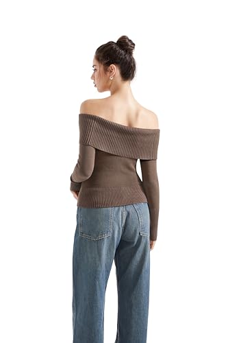 Image of SUUKSESS Women Off Shoulder Sweaters Long Sleeve Ribbed Knit Going Out Fall Tops Blouse