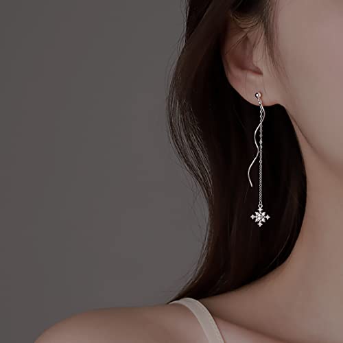 SLUYNZ Solid 925 Sterling Silver Snowflake Earrings Dangle for Women Teen Girls Snowflake Dangle Earrings Chain (A-Sterling Silver) by SLUYNZ - Image 3