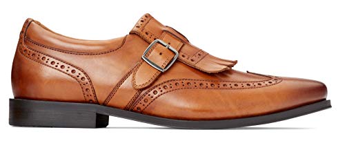 Image of Vionic Men's Spruce Harrison Leather Monk Strap Dress Shoes - with Concealed Orthotic Arch Support Dark Tan