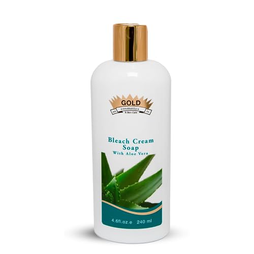 Gold Cosmetics & Skin Care Bleach Cream Soap Facial and Body Cleanser, Skincare, with Aloe Vera, For Glowing Skin, 240ml Bottle (Bleach Cream Soap, 240 ml)