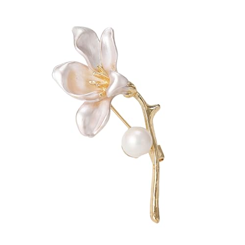 Image of Rhinestone Flower Brooch 18K Gold Plated Flower Floral Brooch Elegant Pearl Lapel Pin Costume Jewelry Thanksgiving Day Birthday Wedding Gifts for Mom Wife