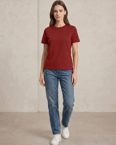 Image of NOBERO 100% Cotton T-Shirts for Women Stylish | Regular Fit | Solid T Shirts for Women 180 GSM Combed Cotton | Crew Neck Half Sleeve