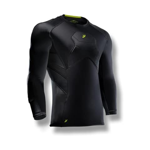 Storelli BodyShield Goalkeeper 3/4 Undershirt | Lightweight Compression Soccer Shirt | Chest Protector | Elbow and Shoulder Padding | Black | Medium Cover