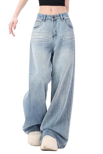 SESERAGI Sweatpant Jeans Women Wide Leg Tall Loose High Waisted Jeans 90s Baggy Light Wash Denim Pants Womens Trousers