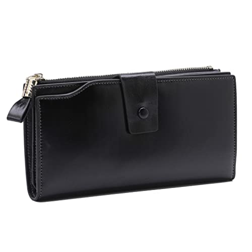 Korean Version Of Retro Waxed Cowhide Short Ladies Wallet Women Leather Zipper Cute Small Coin Folder(Black)