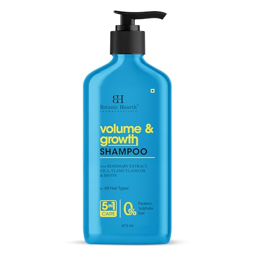 Image of Botanic Hearth Volume & Growth Shampoo with Biotin & Ylang Ylang Oil | Thickens & Strengthens Hair | Hydrating & Fortifying Formula with Cica & Rosemary Water| Sulfate & Paraben Free, 473ml