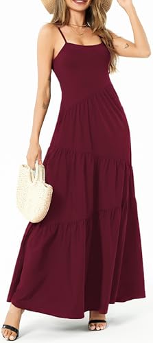 Image of Women's Summer Flowy Tiered Maxi Dress Elegant Spaghetti Strap with Ruffled Skirt Beach Vacations Parties