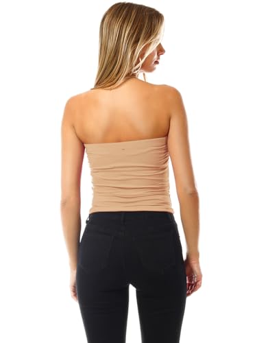 Image of MixMatchy Women's 3 Pack Tube Top Built-in Bra Strapless Ruched Bandeau