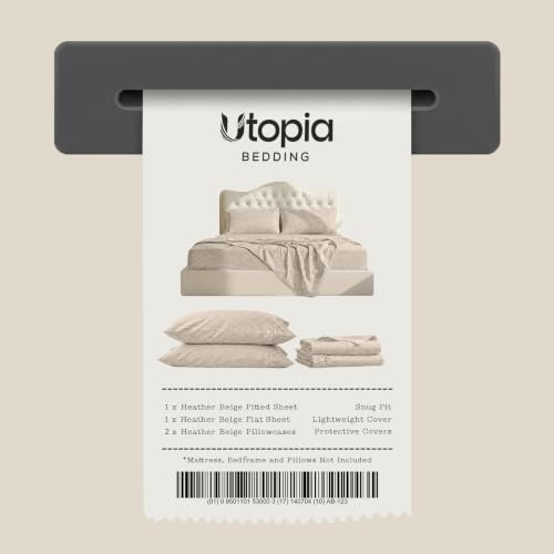 Image of Utopia Bedding Queen Size Sheet Set - 4 Piece Bed Sheets, Soft and Breathable Microfiber, Includes 1 Fitted Sheet, 1 Flat Sheet and 2 Pillowcases - Oeko Tex (Heather Beige)