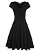 MISSKY Women A line Shaped V neck Short Sleeve Elegant Slim Fit and Flare Swing Vintage Dress for Spring Summer Black S