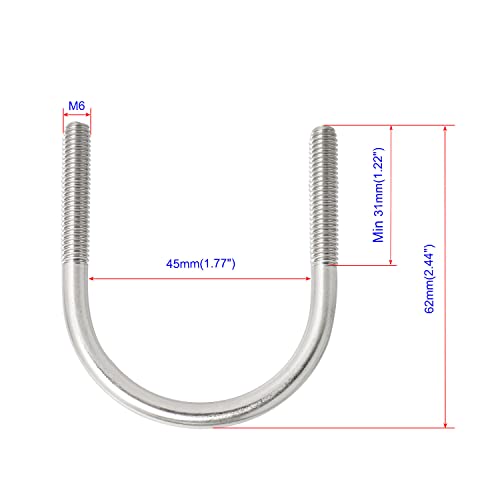 Image of Round U-Bolts 1.77 inch(45mm) Inner Width M6 Thread 304 Stainless Steel Silver with Plates Nuts Flat Washers for Car /RV /Trailer Bumper, 2Pcs