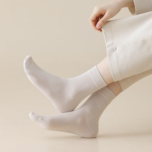 6 Pairs Womens Mulberry Silk Crew Socks, Soft Spring Autumn Socks Above Ankle Socks for Casual Dress Size 5-92