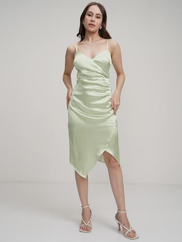 Image of Tokyo Talkies Women's Elegant Shoulder Strap Ruched Sheath Dress | Flattering Short Silhouette for a Chic Look