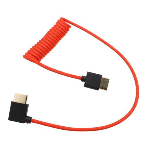Image of HDMI 8K 4K 60p Cable for ATOMOS Shinobi Portkeys SmallHD Cine 5 7 Hollyland Mars Sony A9 A1 FS7II Canon C400 S1H Z9 X-T5 Camera, Right Angle Type A HDMI 2.1 Red Braided Coiled 50cm