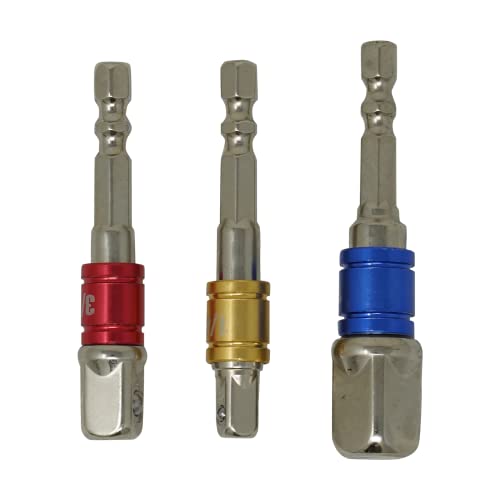 Dapetz ® 3 Pieces Impact Socket Adapter Drill Extension Colorful Set Hex Shank Power Drilling High Speed Nut Driver 1/4 - 65mm, 3/8 - 65mm and 1/2 - 72mm Drive