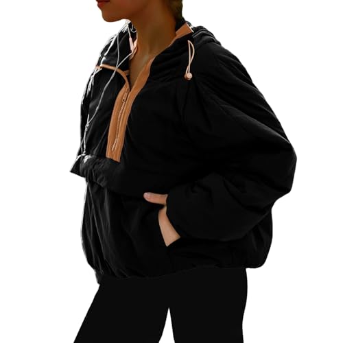 Nkgra Women's Cozy Black Oversized Half-Zip Puffer Pullover for Ultimate Comfort - Image 3