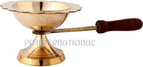 PR International Brass Aarti Diya with Handle Perfect Aarti Diya/Dia for Pooja
