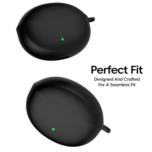 Image of Sounce Earphone Case Cover Compatible for OnePlus Nord Buds 3, OnePlus Nord Buds 3 Pro Soft Silicone Skin Case Cover Shock-Absorbing Protective Case with Keychain [Front LED Visible] (Black)