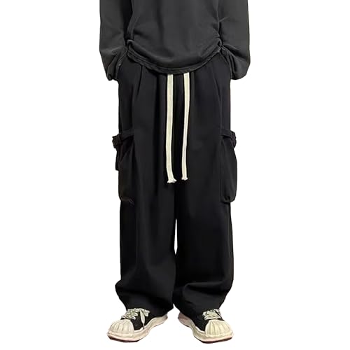 Mens Street Fashion Oversized Cargo Pant Cotton Lounge Trouser for All Seasons Stretch Athletic Pants (Black,Large)
