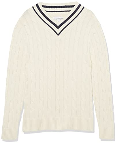 Amazon Essentials Herren Pullover mit V-Ausschnitt und Zopfmuster, Hellbeige, Größe XXL