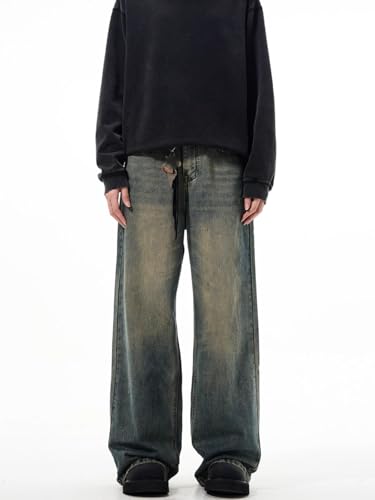 Men's Jeans Straight Leg Denim Jeans Loose Fit Vintage Wash Trouser for Men4