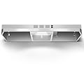 Zomagas Range Hood 36 inch Under Cabinet, Ducted/Ductless Kitchen Hood 280CFM, Stainless Steel Vent Hood with Rocker Button Control, Stove Hood with 2 Speeds Fan, Bright LED Light