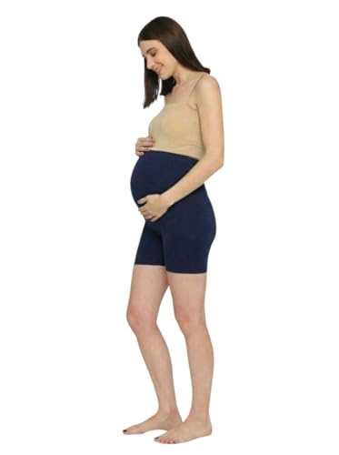 Image of Women's High Waist & Mid-Thigh Cotton Lycra Maternity Shorts|Pregnancy Panty|Maternity Panties Over The Belly for The Pre & Post Pregnancy