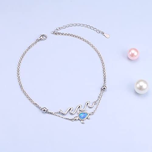 Image of Flyow Anklet for Women S925 Sterling Silver Adjustable Foot Beaded Heart Charm Ankle Bracelet Anklets Jewelry