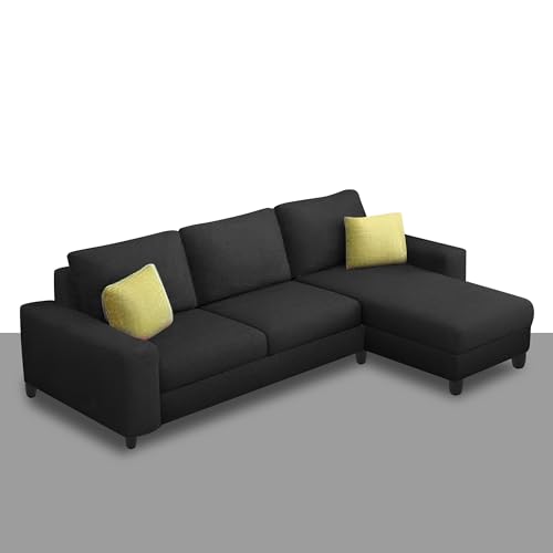 Image of Orland 4 Seater RHS L Shape Sofa Set for Living Room | Color - Black | Premium Fabric Sofa