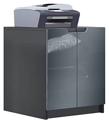 Commode D'imprimante Logan, Armoire à Dossiers Avec 2 Compartiments Et 2 Portes Corps Noir Mat Facades Noir Mat 51 X 605 X 54 Cm Commode D'imprimante Logan, Armoire à Dossiers Avec 2 Compartiments Et 2 Portes Corps Noir Mat Facades Noir Mat 51 X 605 X 54 Cm