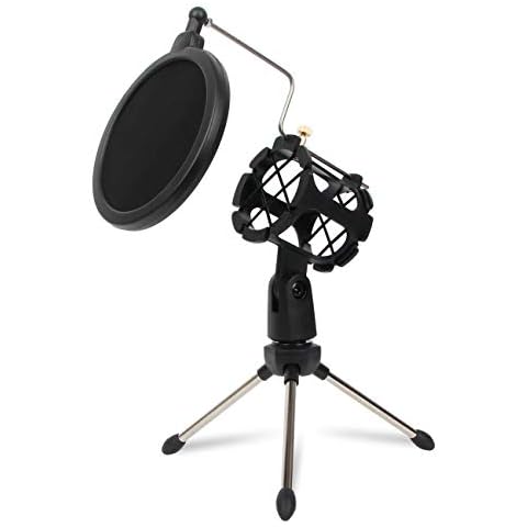 Depusheng Adjustable Studio Condenser Stand Desktop Tripod for Mic Microphone Holder with Windscreen Filter Cover Cover
