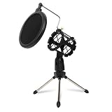 Depusheng Adjustable Studio Condenser Stand Desktop Tripod for Mic Microphone Holder with Windscreen