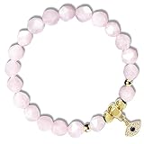 Shrandi Pink Rose Quartz Bracelet Natural Stone, Healing Crystal Bracelet For Women, Faceted Gemston
