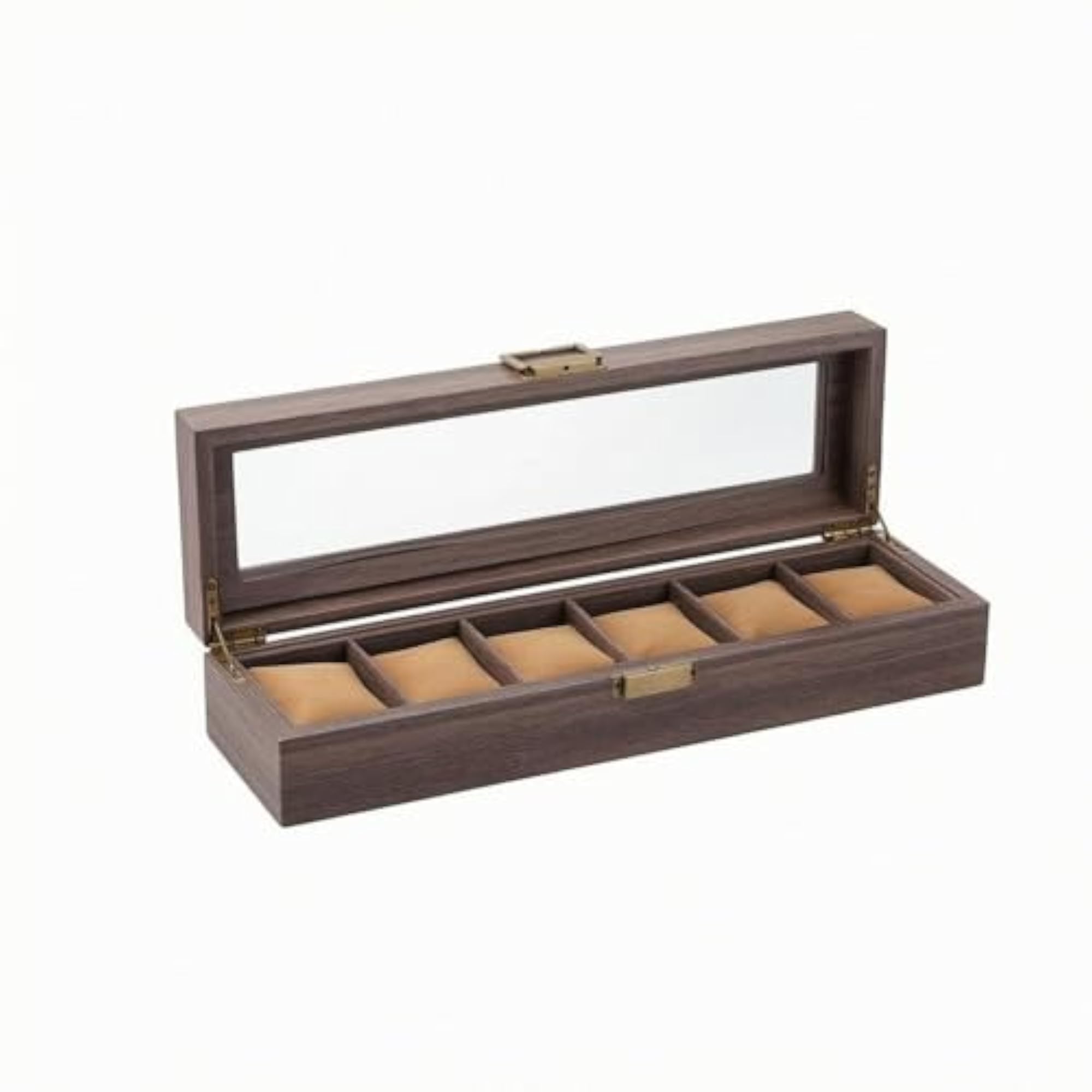 Padded Compartments 6 Slot Watch Box, Clear Window Glass Lid