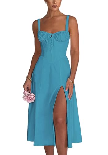 knee length dresses for ladies Light Blue Stripe Belted Dress - Midi Dresses main image 1