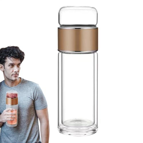 Botella infusora de té, vidrio de doble pared, taza infusora de té, vaso de té resistente al calor, botella de té portátil, elegante diseño de vidrio de doble pared para acampar o tu viaje diario.