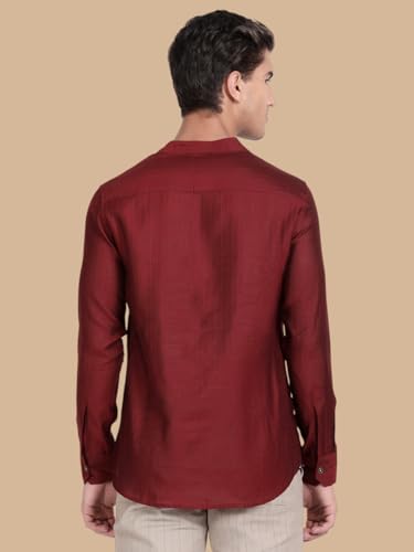 Image of KRYPTIC Men's Full Sleeve Regular Fit Short Kurta in Premium Pure Cotton with Patch Pocket and Mandarin Collar - Perfect Blend of Style and Comfort
