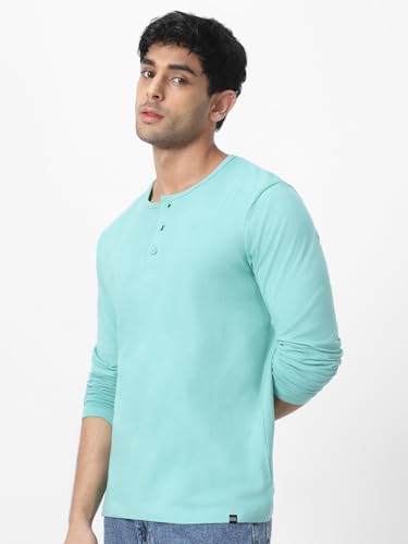 Image of Urbano Fashion Men's Solid Henley Neck Slim Fit Full Sleeve Cotton T-Shirt