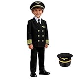Gigoitly Career Day Costume for Kids Pilot Costume for Boys Airline Captain Pilot Uniform for Halloween Birthday Party Gifts