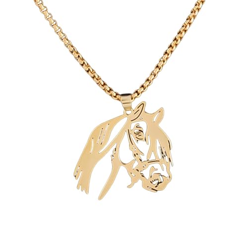 Collier pendentif tête de cheval ciselée fini or pour homme élégant