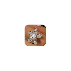 C:silver flower pearl rings