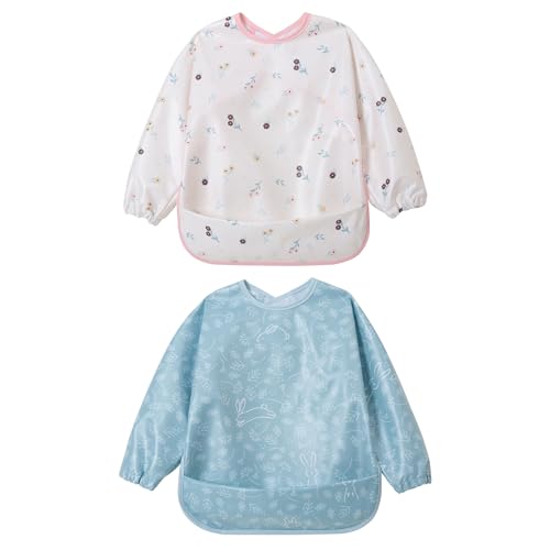 Little Dimsum Long Sleeve Feeding Bibs,Waterproof Baby Bibs with Sleeves, Infant Toddler 6-36 Months for Smock Bib for Eating