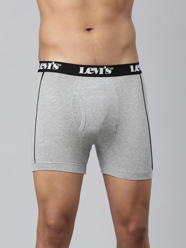Image of Levi's 007A Classic Boxer Briefs for Men | 100% Pure Cotton | Solid Men's Underwear | Breathable | Anti-Roll Waistband | Extra Supportive Gusset | Functional Fly | Long Length Fit | Pack of 3