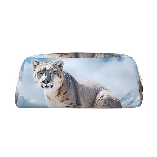 BSCKKDMN レザー 筆箱 かわいい ジッパー ペンシルポーチ ペンバッグ 多機能 旅行 メイク コスメバッグ 雪 ヒョウ 山 キーポーチ 女性 男性 仕事 オフィス