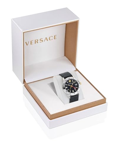 Versace Greca Time GMT Collection Luxury Mens Watch Timepieces with a Black Strap and Dial Featuring a Stainless Steel Case4