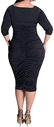 Yiershu Womens Plus Size Short Sleeve Bodycon Dresses Sexy Ruched Wrap Deep V Neck Party Cocktail Dress4