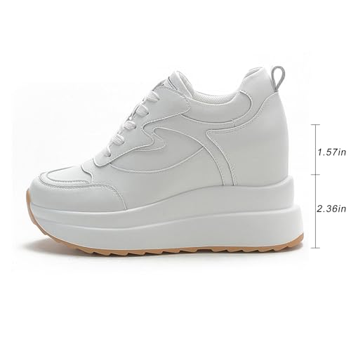 Platform Sneakers for Women - High Hidden Heel Wedge Fashion Leather Chunky Lace up Wedge Tennis Shoes Increasing 3.94 inch2
